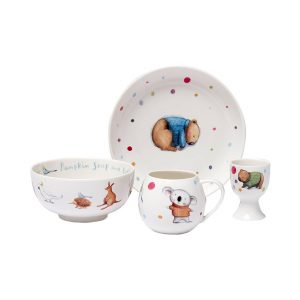 Barney Gumnut dining set with plate, bowl, mug & egg cup