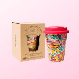 Judy Watson travel coffee mug and gift box