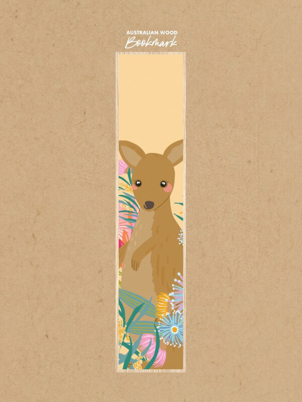 Kangaroo and Australian flora pastel wooden bookmark