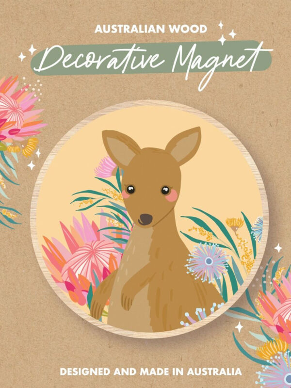 Kangaroo and Australian flora pastel wooden magnet