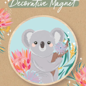 Koala and Australian flora pastel wooden magnet