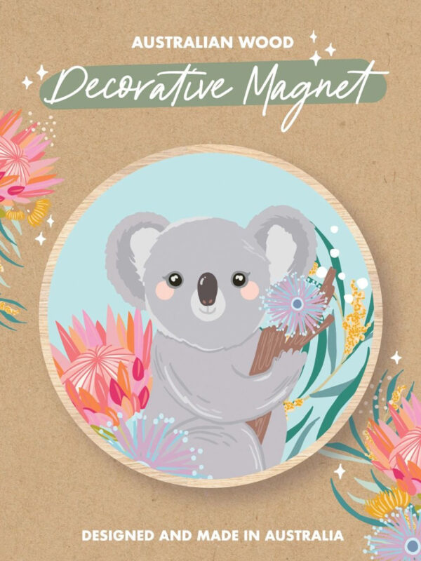 Koala and Australian flora pastel wooden magnet