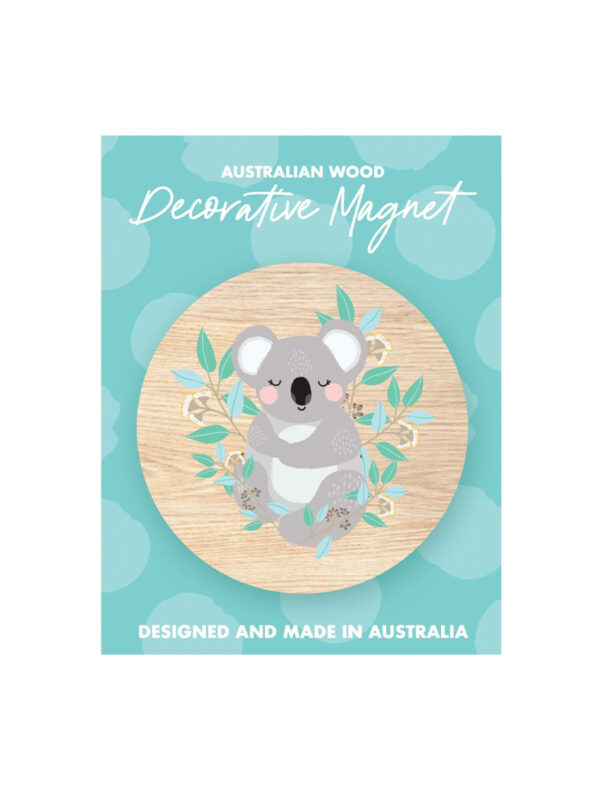 Koala with gum leaves wooden magnet