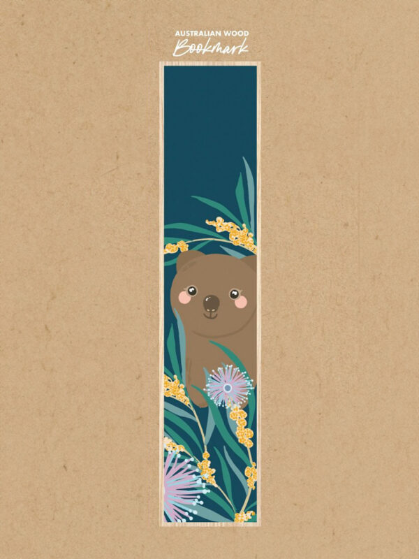 Wombat and Australian flora wooden bookmark